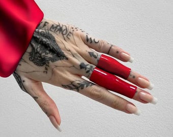 Rock Star Ring Glam Goth Ring Red Stretch Latex Gloss Jewelry PVC Shiny Finger Cuff Ring Gift Idea for Her Party Jewelry Gift Dance Club