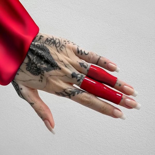 Rock Star Ring Glam Goth Ring Red Stretch Latex Gloss Jewelry PVC Shiny Finger Cuff Ring Gift Idea for Her Party Jewelry Gift Dance Club