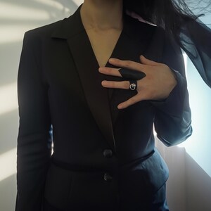 Leather Black Ring Alternative Vegan Ring Cuff