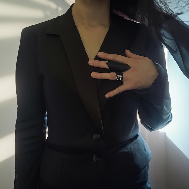 Leather Black Ring Alternative Vegan Ring Cuff