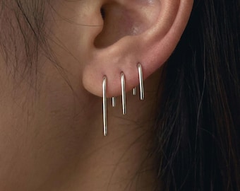 Minimalist Earring Gender Neutral Gift Modern Arc Slip Earring Her Silver Dainty Everyday Earring Small Earring Second Hole Asymmetric Set