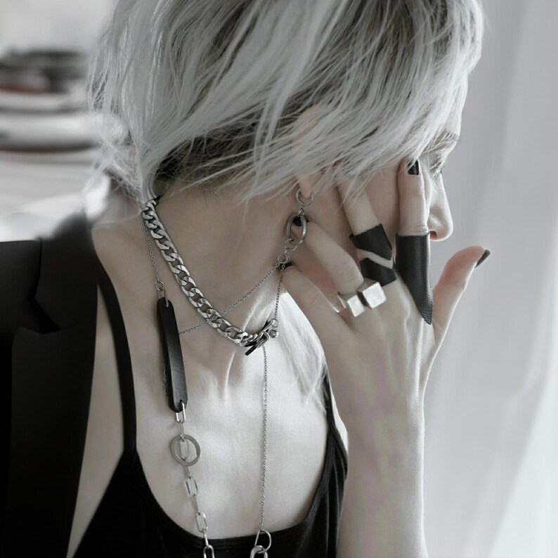 silver chunky ring modern geometric jewelry