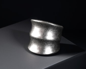 Wide Band Ring Raw Metal Ring Organic Shape Ring Sculptural Ring Unisex Ring Industrial Ring Minimalist Ring Brutalist Design Ring Gift Idea