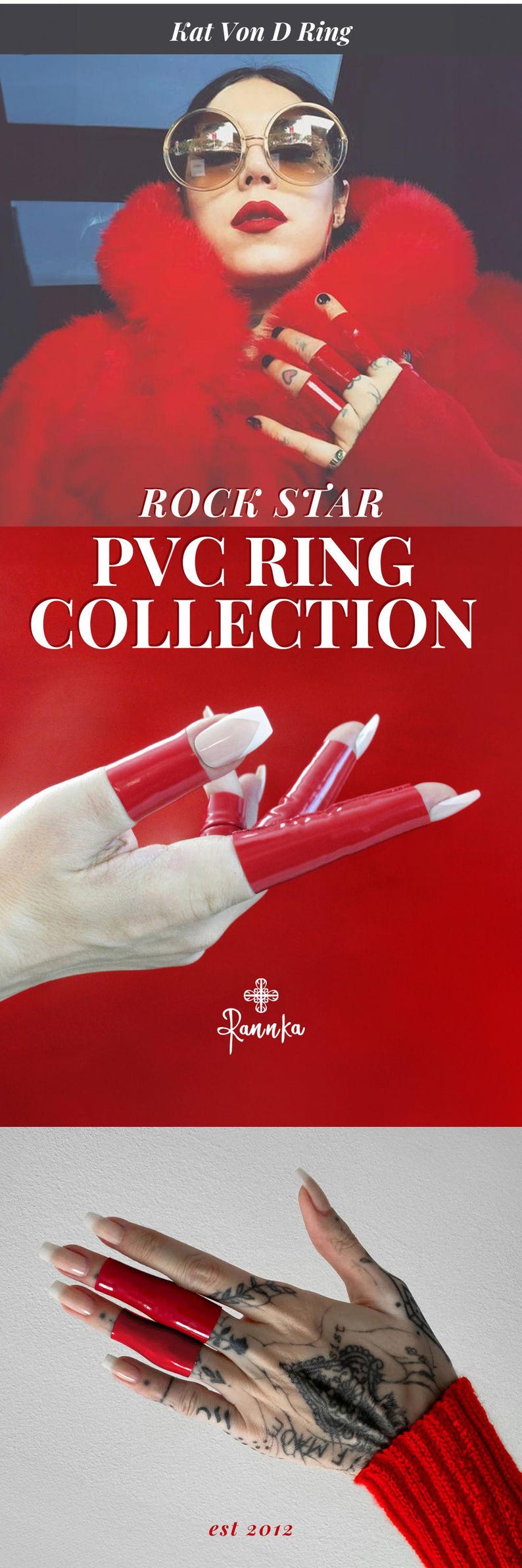 Rock Star Ring Kat Von D Ring Red Stretch Latex Gloss Jewelry PVC Shiny Finger Cuff Ring Gift Idea for Her Party Jewelry Gift Dance Club