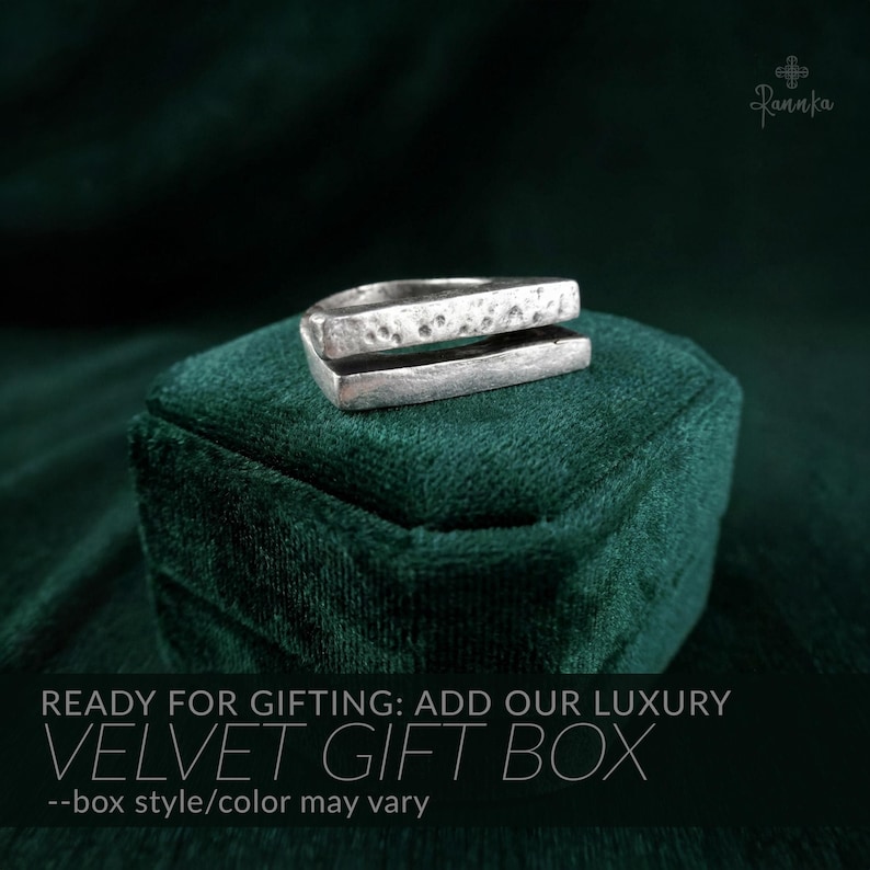 Geometrische zilveren ring stapelen vrouwen ring rustieke textuur ring mannen alledaagse ring minimalistische sieraden vriend cadeau verstelbare bar ring cadeau Ring + Gift Box