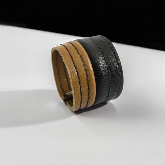Copper Black Leather Ring Outdoor Lover Layered Jewelry Gift Idea Durable Ring for Adventure Seeker Nature-Lover Vegan Accessory