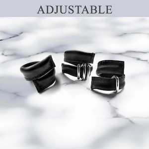 Anillo de cuero envolvente, minimalista, industrial, para mujer, de metal, de cuero, para hombre, negro, vegano, con espiral, unisex, moderno.