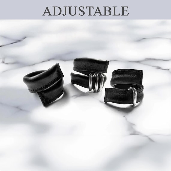 Wrap Leather Ring Industrial Minimalist Women Ring Metal Leather Men Ring Black Vegan Ring Cuff Spiral Finger Band Twist Unisex Modern Ring