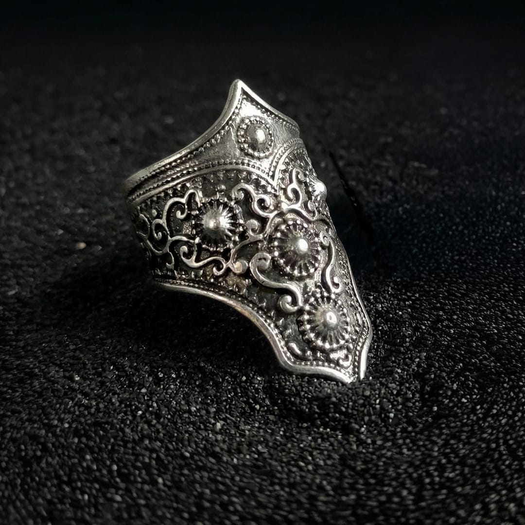 Suffield Rings Shield Ring Silver Filigree Long Armor Band Unique Artisan Full Finger ...