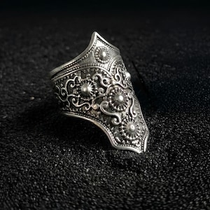 Medieval Armor Ring Long Sword Band Gothic Chunky Style Fantasy Jewelry Heavy Crown Silver Finger Antique Cuff for Her Victorian Gift Ring Only