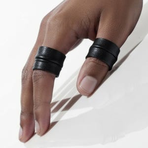 Black Leather Ring Alternative Jewelry Ring Cuff Edgy Leather Statement Ring for Him Bold Vegan Leather Ring Her Goth Urban Ring Punk Style