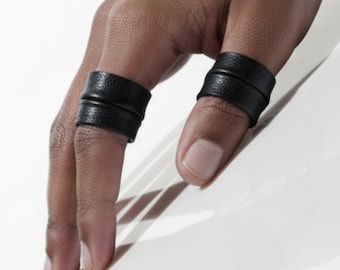 Black Leather Ring Alternative Jewelry Ring Cuff Edgy Leather Statement Ring for Him Bold Vegan Leather Ring Her Goth Urban Ring Punk Style