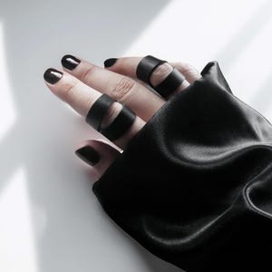 Midi Leather Ring Black Double Stacking Finger Cuff for Her Thumb Ring Band College Student Gift Ring Idea Youth Concert Accessory Outfit