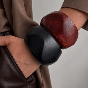 Wood Cuff Bracelets Women Gift Oversized Bangle Chunky Statement Jewelry Birthday Gift Mom Black Brown Bracelet Wide Wrist Wooden Jewelry