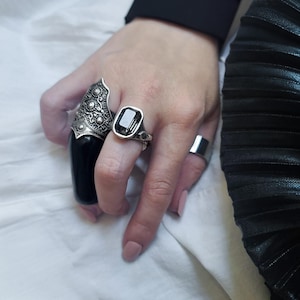 Medieval Armor Ring Long Sword Band Gothic Chunky Style Fantasy Jewelry Heavy Crown Silver Finger Antique Cuff for Her Victorian Gift image 17