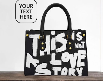 Personalized Leather Bag Black Vegan Purse Monogrammed Gift for Her Urban Handbag Custom Text Bag Girlfriend Initials Gift Idea Evening Bag