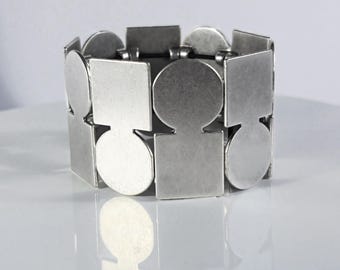 Geometric Silver Cuff Bracelet Her Bold Gift Wife Birthday Modern Minimalist Jewelry Statement Chunky Square Brutalist Sculptural Cuff
