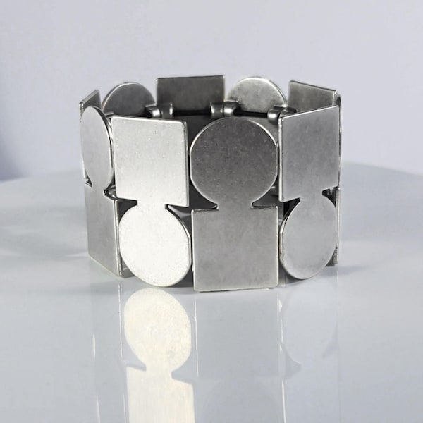 Geometric Silver Cuff Bracelet Her Bold Gift Wife Birthday Modern Minimalist Jewelry Statement Chunky Square Brutalist Sculptural Cuff