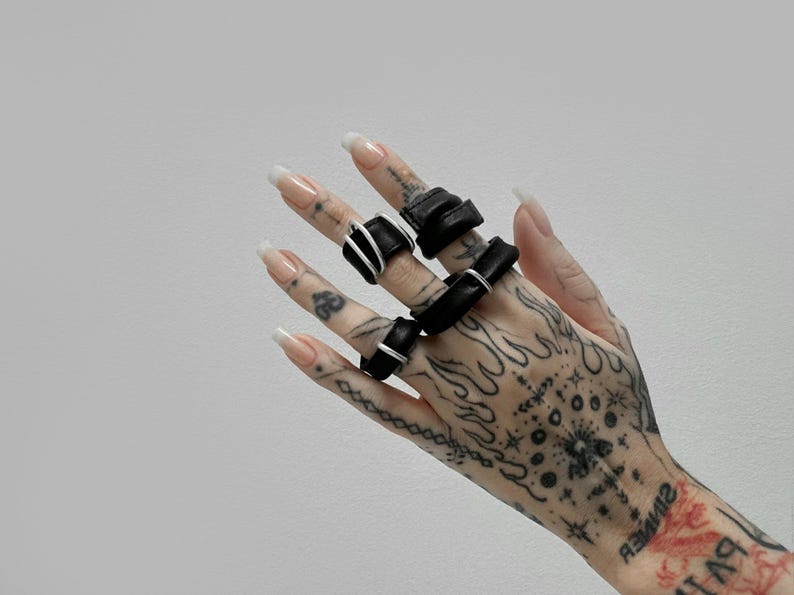 Dramatic Faux Leather Finger Cuff