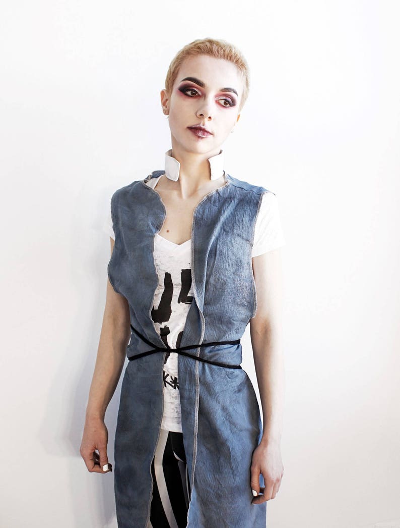 Vest Unisex light Hand painted steel blue vest with closure Etsy