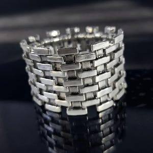 Wide Stretch Cuff Adjustable Bracelet Metal Woven Slip On Wrist Minimalist Stretch Jewelry Everyday Wear for Her Matte Brushed Silver