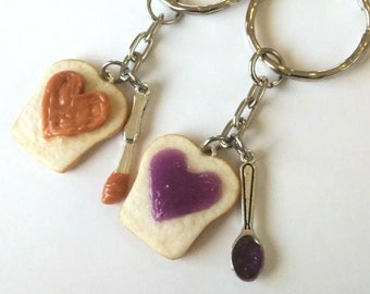 Heart Peanut Butter and Jelly Keychain Set, With Knife & Spoon, Best Friend's Keychains, Great Gift, BFF, Mom, Daughter, Cute :D