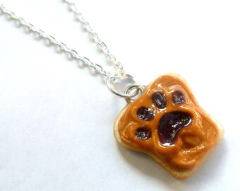 Peanut Butter and Jelly Dog or Cat Paw Necklace, Choose To Customize With Pet's Name on Back, Great Gift :)