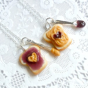Peanut Butter Jelly Heart Necklace Set, Best Friend's BFF Necklace, Food Jewelry, Great Gift for Mom, Daughter, Sister, Wife, Husband, Cute