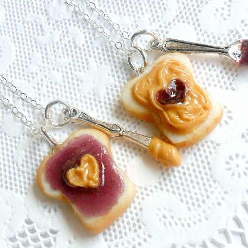 Peanut Butter Jelly Heart Necklace Set 