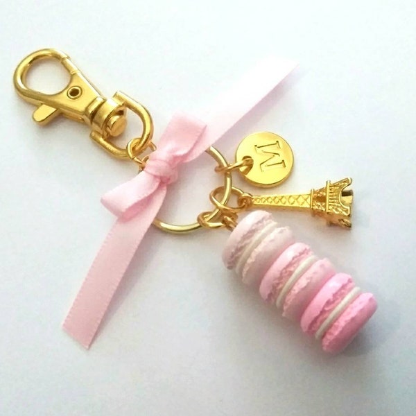 Ombre Pastel Pink Macaron Trio Initial Charm, Eiffel Tower, Purse or Bag Charm, Great Gift, Cute And Kawaii :D