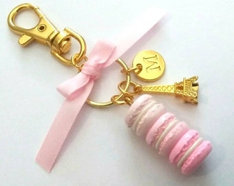 Ombre Pastel Pink Macaron Trio Initial Charm, Eiffel Tower, Purse or Bag Charm, Great Gift, Cute And Kawaii :D