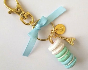 Cake Batter Sprinkles Pastel Macaron Trio Initial Charm, Eiffel Tower, Purse or Bag Charm, Great Gift, Cute And Kawaii :D