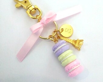 Pastel Macaron Trio Initial Charm, Eiffel Tower, Purse or Bag Charm, Great Gift, Cute And Kawaii :D