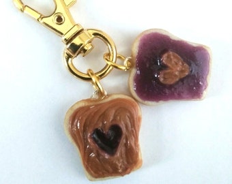 Peanut Butter & Jelly Purse Charm, Zipper Pull, PBJ, Mianiature Food Jewelry, Accessories, Great Gift, Cute and Kitschy! :)