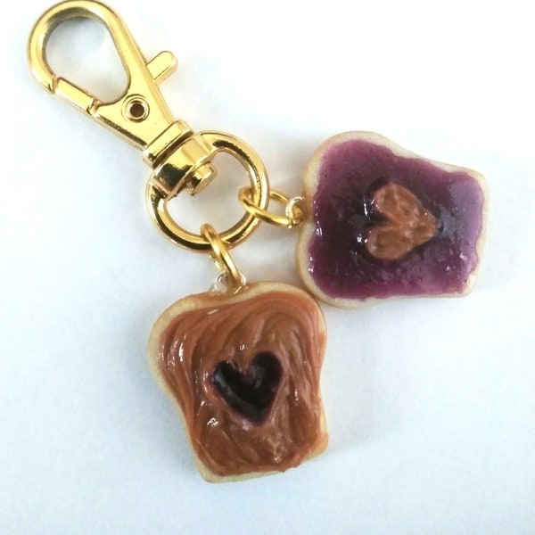 Peanut Butter & Jelly Purse Charm, Zipper Pull, PBJ, Mianiature Food Jewelry, Accessories, Great Gift, Cute and Kitschy! :)