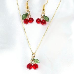 Cherry Earrings and Necklace Set, Cherries, Cute Gift for Mom, Daughter, Sister, Wife, Friend. :)