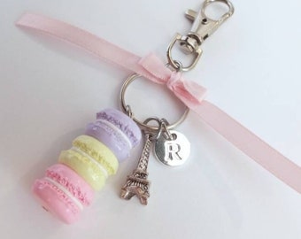 Pastel Macaron Trio Initial Charm, Eiffel Tower, Purse or Bag Charm, Great Gift, Cute And Kawaii :D