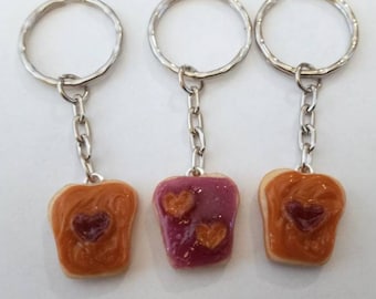 Peanut Butter and Jelly Heart Keychain Set, Grape, Set of 3 Best Friend's Keychains (or Phone Charms), Great Gift, Mom, Daughter, BFF :D