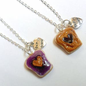 Peanut Butter Jelly Heart Necklace Set, Best Friend's BFF Charm Necklace, Great Gift, Cute :D