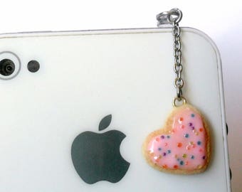 Pink Heart Frosted Sugar Cookie Dust Plug, For Phone, iPhone or Smartphone, Great Gift,  Cute :D