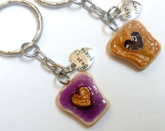 Peanut Butter and Jelly Heart Keychain Set, Grape, With Best Friend Charm, Best Friend's Keychains, Great Gift, BFF, Mom, Daughter, Cute :D