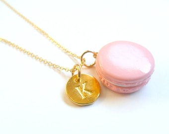 Macaron Initial Necklace, Gold Plated, Great Gift, Cute! :)