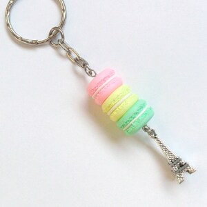 Pastel Macaron Trio Eiffel Tower Keychain, Kitsch Tiny Macaroons, Cute And Kawaii :D