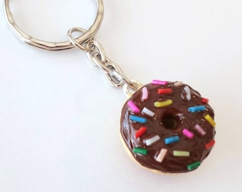 Miniature Food Chocolate Sprinkles Donut Key Chain or Cell Phone Charm, Great Gift, Cute And Kawaii :D