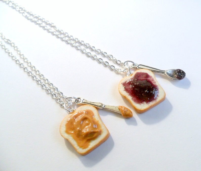 Peanut Butter Jelly Necklace Set, Best Friend's BFF Necklace, Choice of Sterling Silver Chain, Great Gift, Mom, Daughter, Cute :D image 1