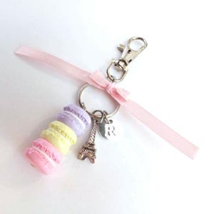 Pastel Macaron Trio Initial Charm, Eiffel Tower, Purse or Bag Charm, Great Gift, Cute And Kawaii :D