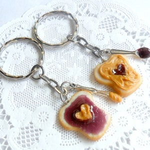 Peanut Butter and Jelly Heart Keychain Set, Grape, With Knife & Spoon, Best Friend's Keychains, Great Gift, Mom, Daughter, Sister, Wife :D image 1