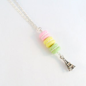 Macaron Trio Eiffel Tower Necklace, Kitsch Tiny pastel Macaroons, Cute And Kawaii :D