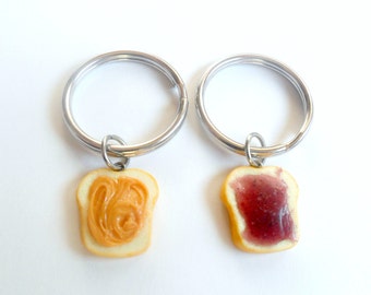 Peanut Butter and Jelly Keychain Keyring Set, Best Friend's Keychains, Great Gift, BFF, Mom, Daughter, Cute :D