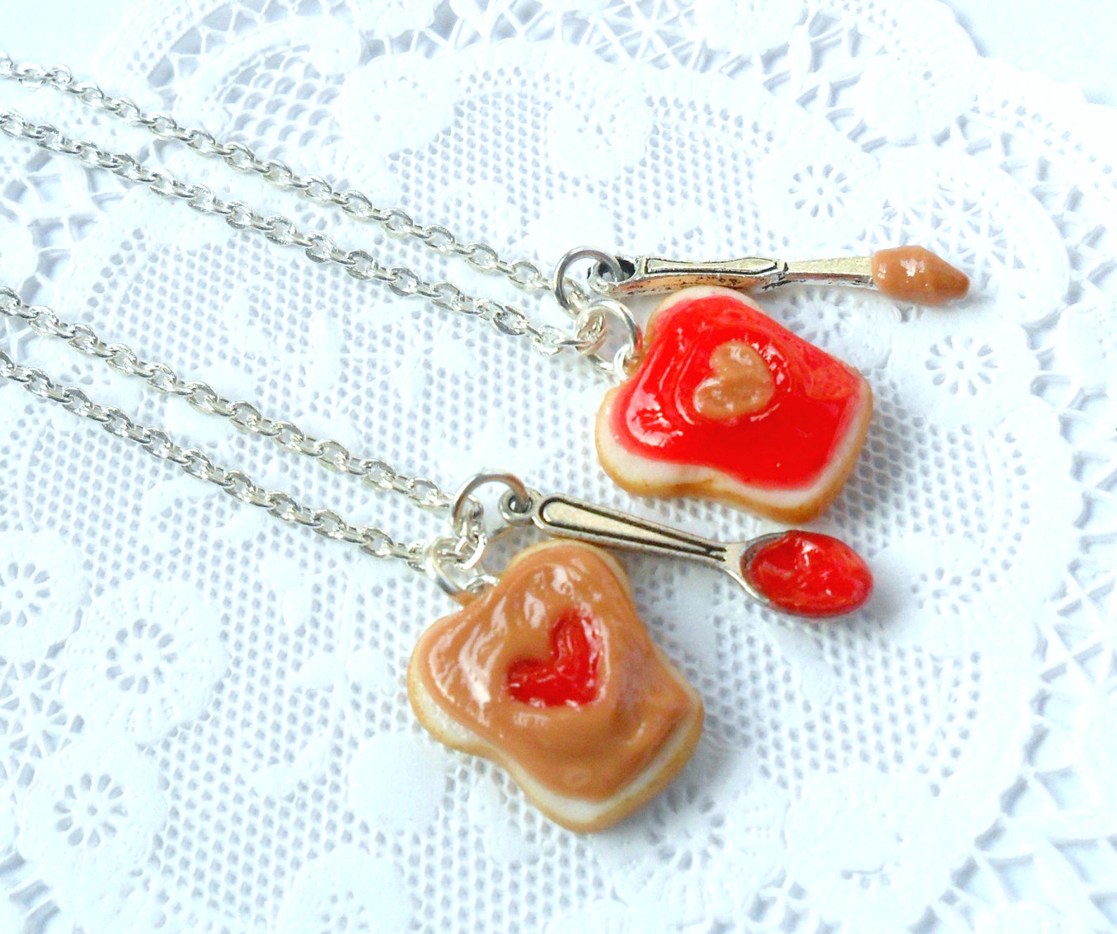 Peanut Butter and Jelly Heart Necklace Set Strawberry Jelly Etsy